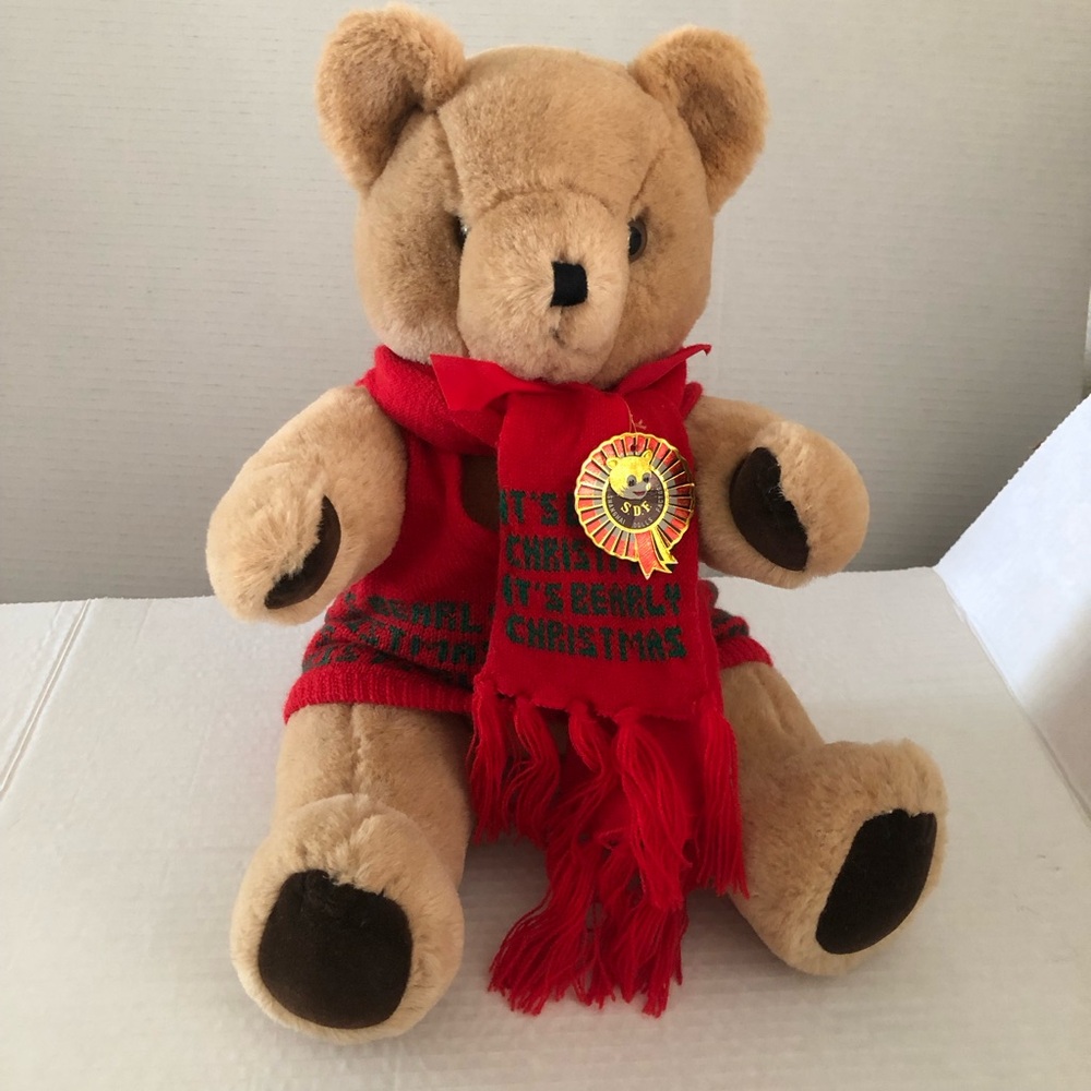 Shanghai Dolls Factory Wool Jointed 18” Christmas Teddy Bear
